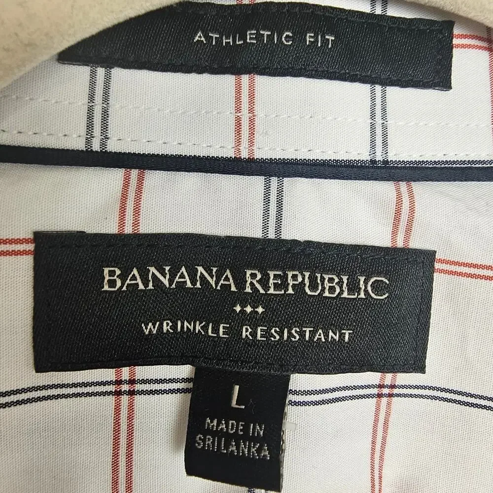 Banana Republic Mens Wrinkle Resistant Check Dress Shirt L Athletic Fit Classic
